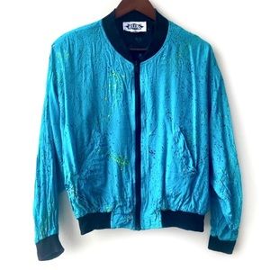 Vintage 80s RIDE Paint Splatter Aerobics Bomber Jacket